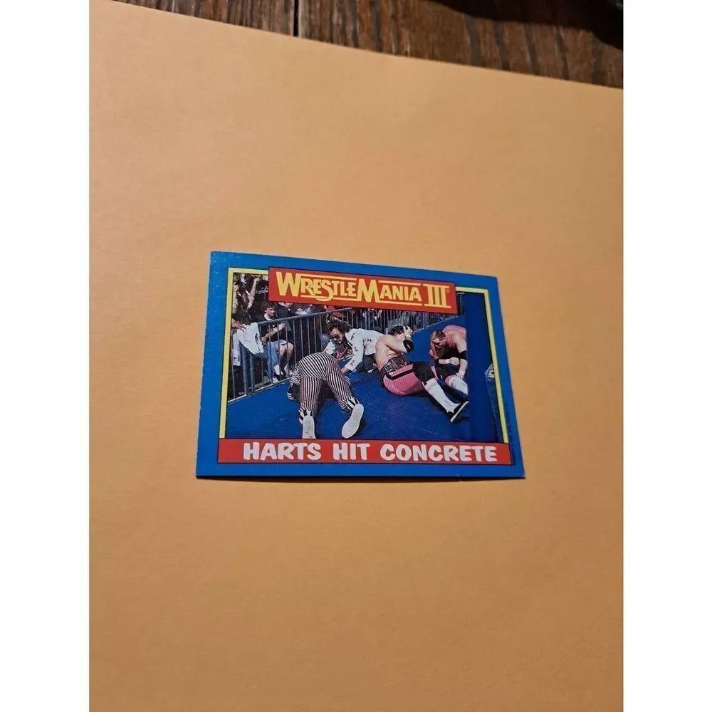 Vintage 1987 WWF WrestleMania III Trading Card #57 The Harts Hit Concrete Titan